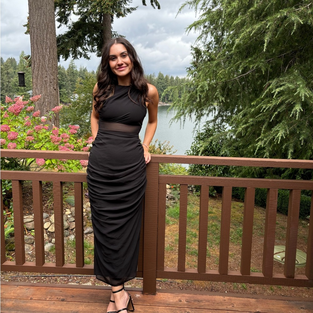 Sheer waist Black maxi Dress